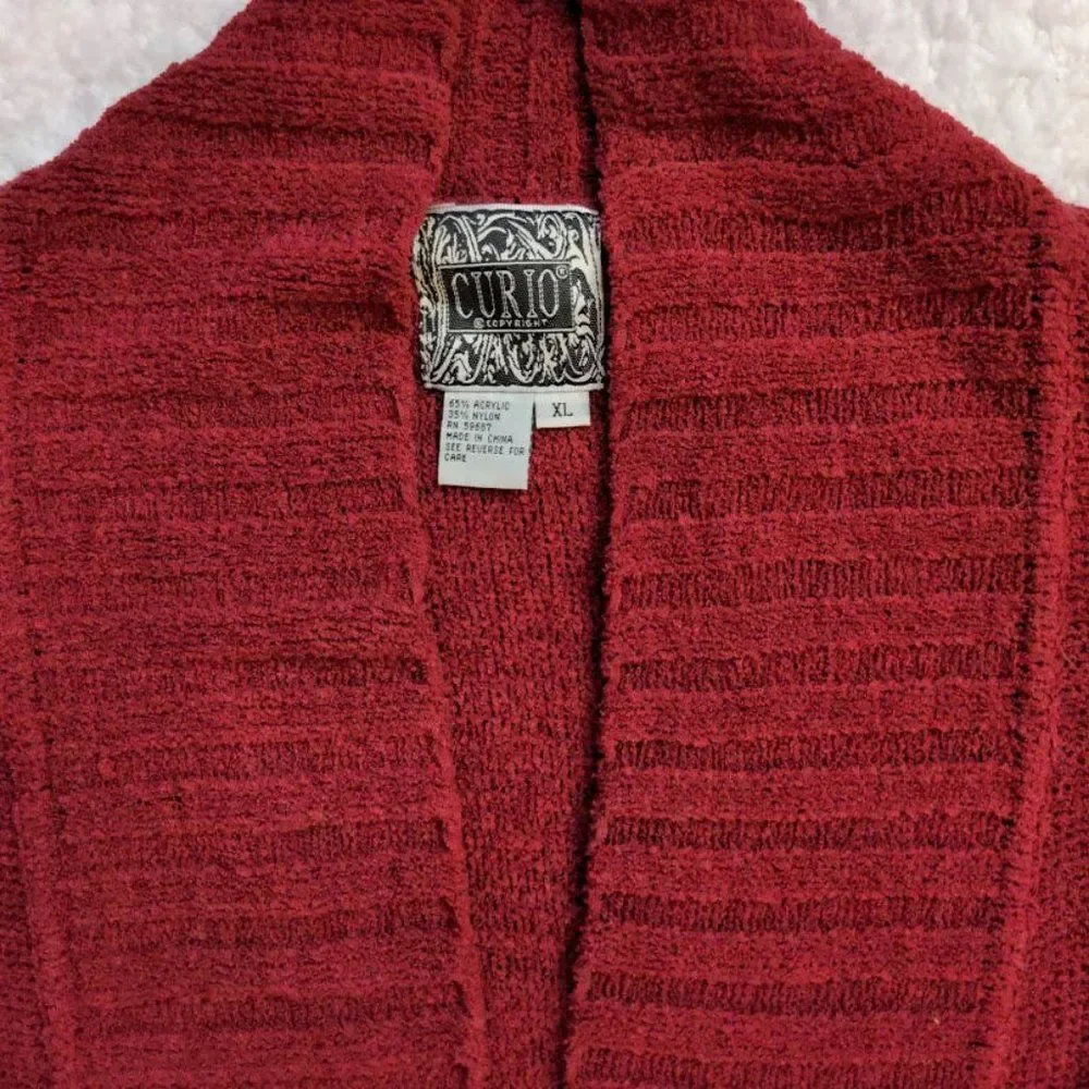 Curio Knit Cardigan Sweater Pink Ribbed Open Front Winter Soft Cozy Art XL